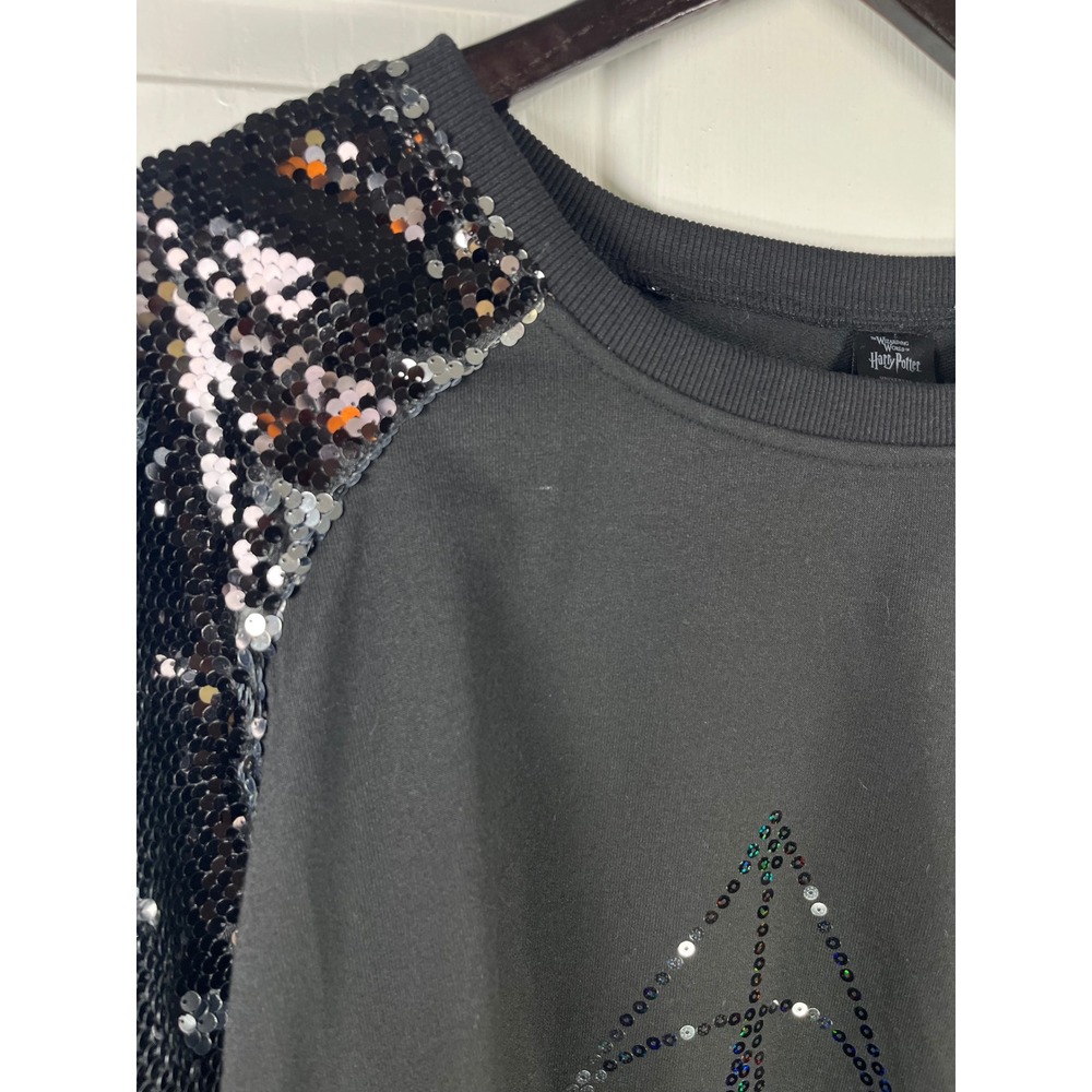 Harry Potter Deathly‎ Hallows Sweatshirt XXXL Black Sequin Sleeves Pullover - Picture 4 of 8